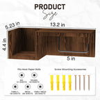 Wall-Mounted Wooden Toilet Paper Shelf Organizer with Metal Roll Holder and Storage Cubby