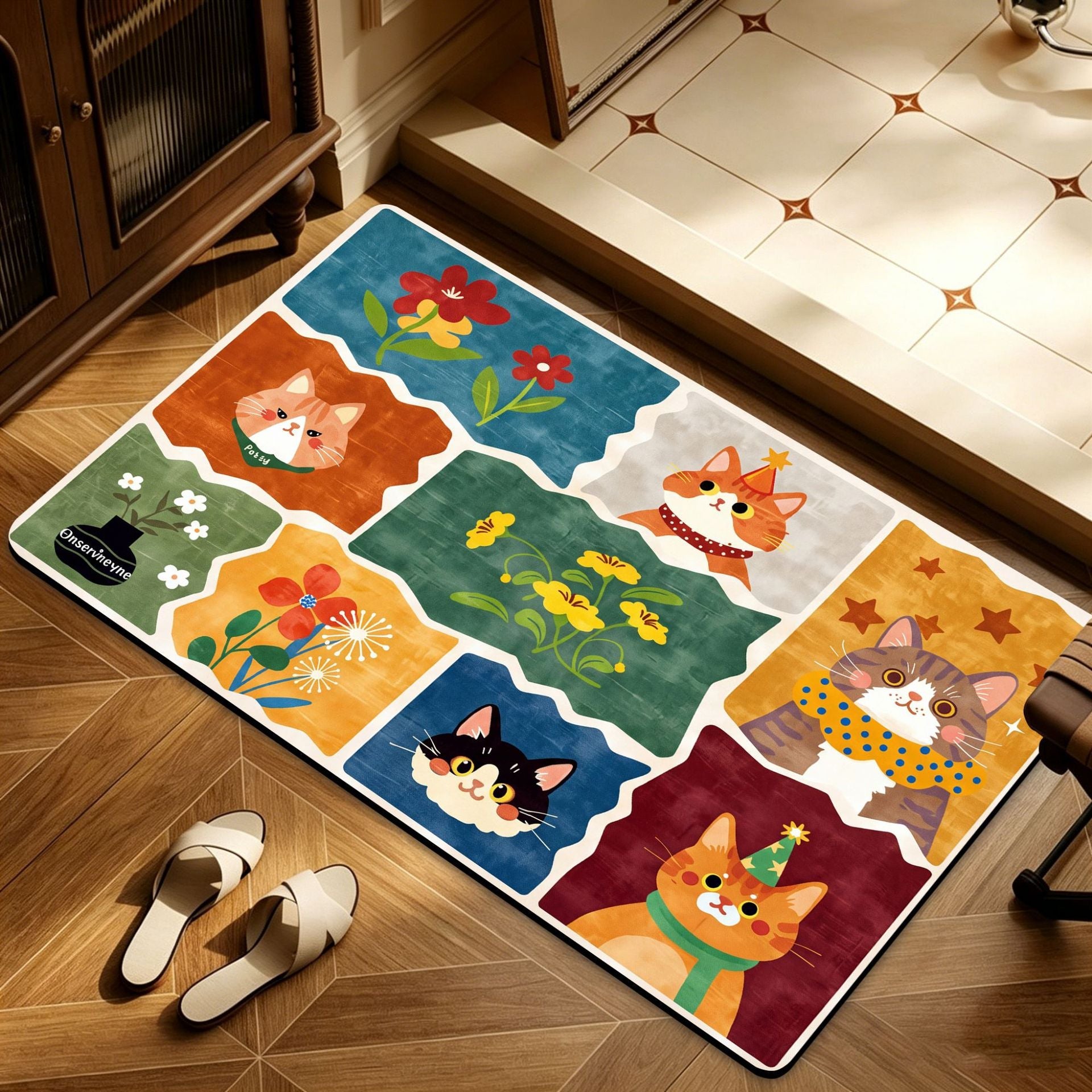 Artistic Floral Patterned Floor Mat