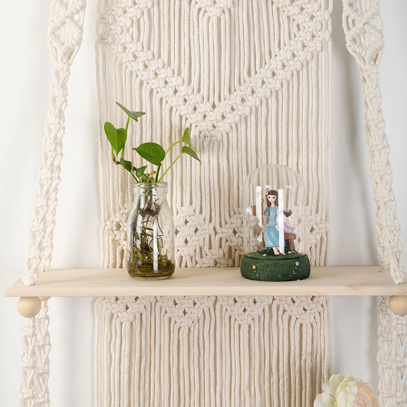 Macrame shelf with heart design