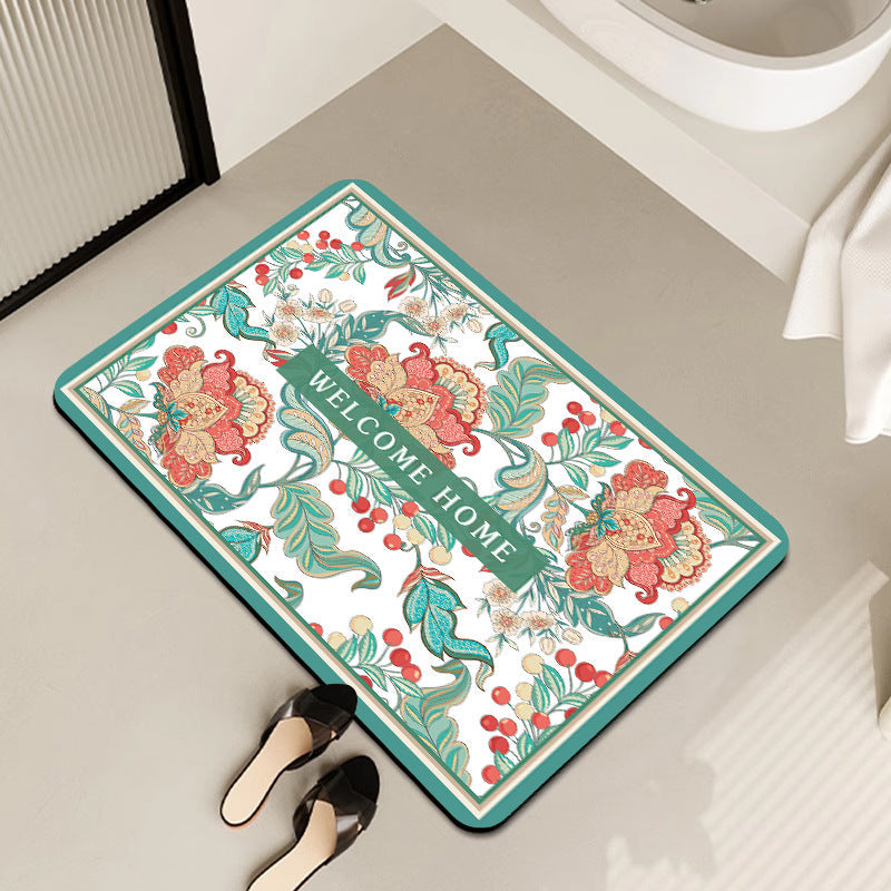 Vintage Floral Pattern Bath Mat