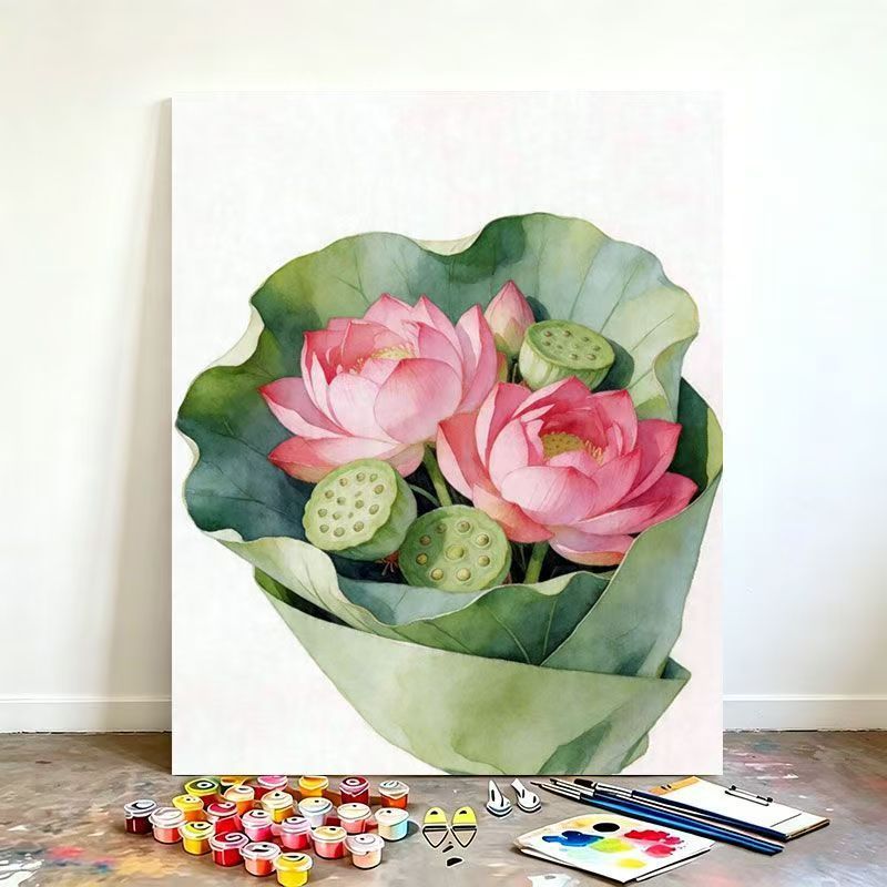 Watercolor Lotus Flower Canvas Art Kit Meroci