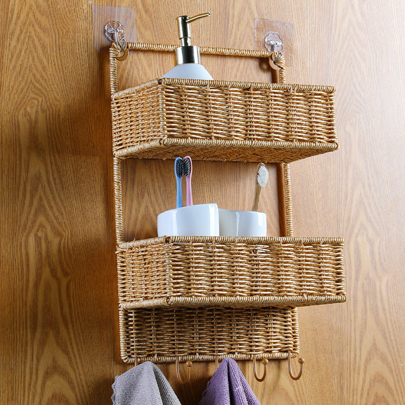Unisex Wall-mounted Storage Basket with Double Shelf