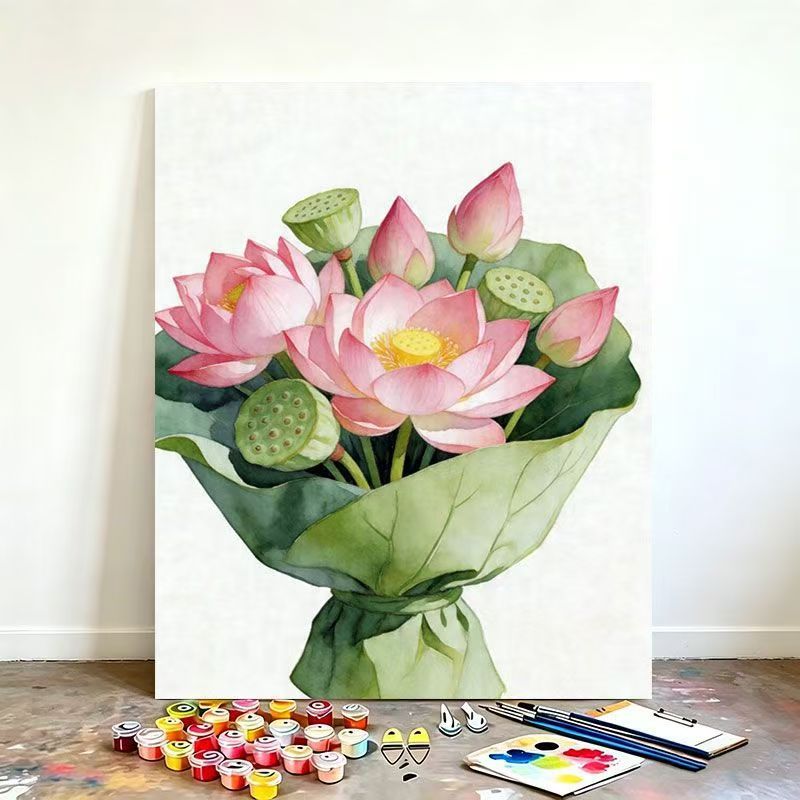 Watercolor Lotus Flower Canvas Art Kit Meroci