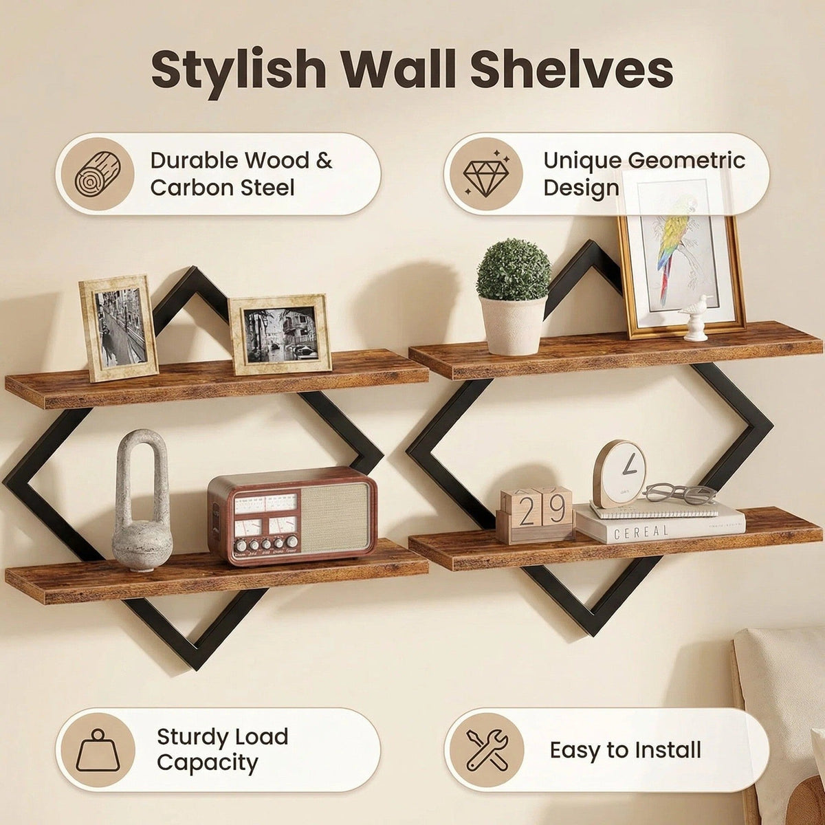 Wall shelf with modern zigzag design