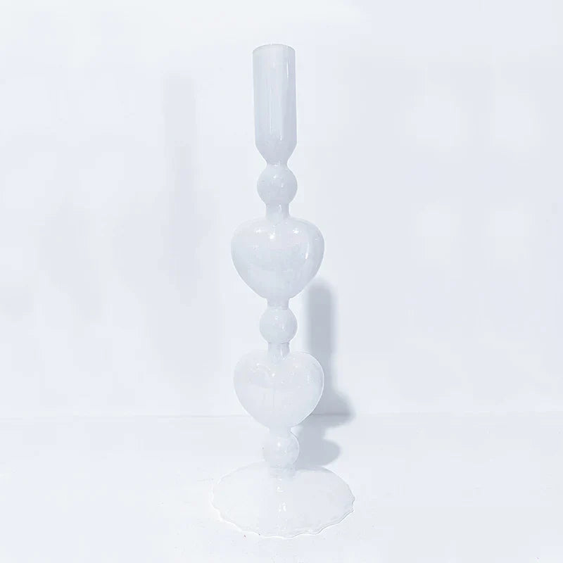 Retro Taper Candle Holder Red Heart Shape Glass Candle Holder Wedding Table Decoration Home Party Glass Vase Decor