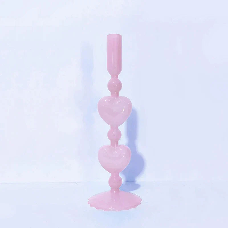 Retro Taper Candle Holder Red Heart Shape Glass Candle Holder Wedding Table Decoration Home Party Glass Vase Decor