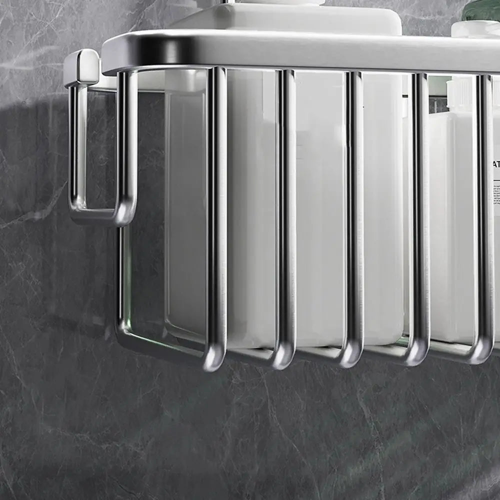 DuschGlanz AeroRack Hanging Shower Basket made of Aluminium | Rustproof Shower Shelf with Hooks | Large Capacity for Shampoo & Bath Accessories