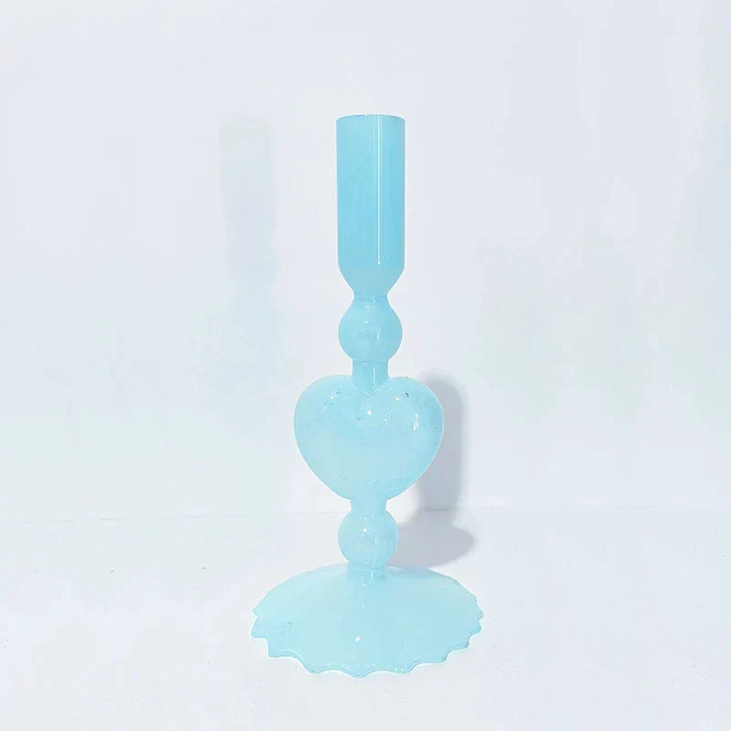 Retro Taper Candle Holder Red Heart Shape Glass Candle Holder Wedding Table Decoration Home Party Glass Vase Decor