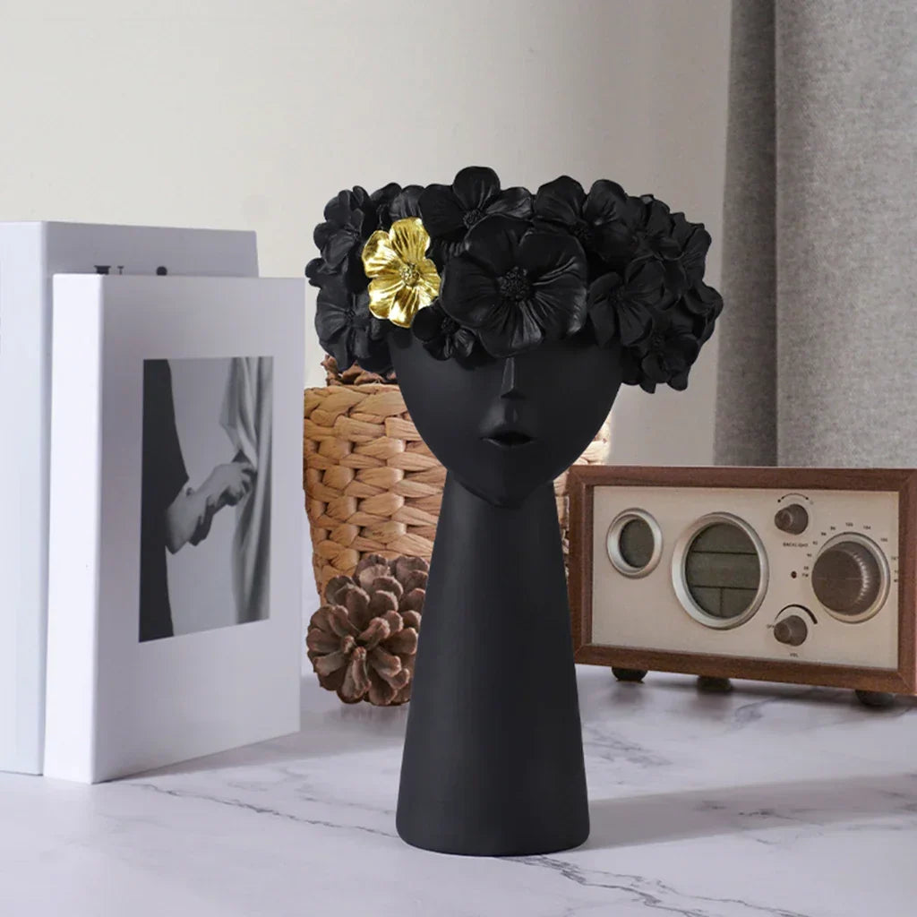 Nordic Girl Head Flower Resin Vase Statue Flower Flower Vases for Office Desktop Dried Flowers Ornaments Decor Container