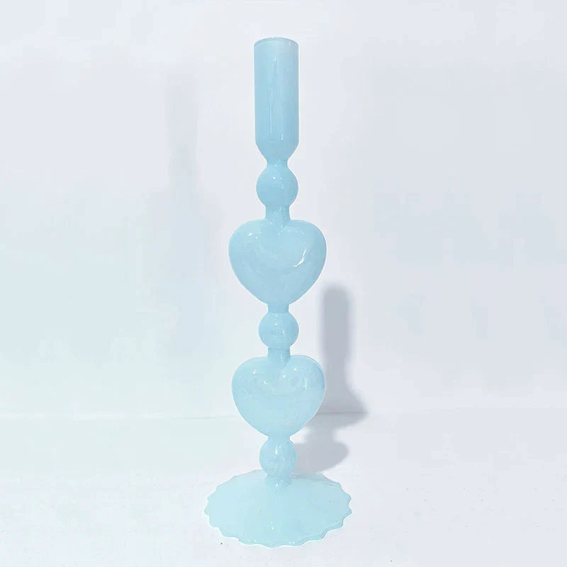 Retro Taper Candle Holder Red Heart Shape Glass Candle Holder Wedding Table Decoration Home Party Glass Vase Decor