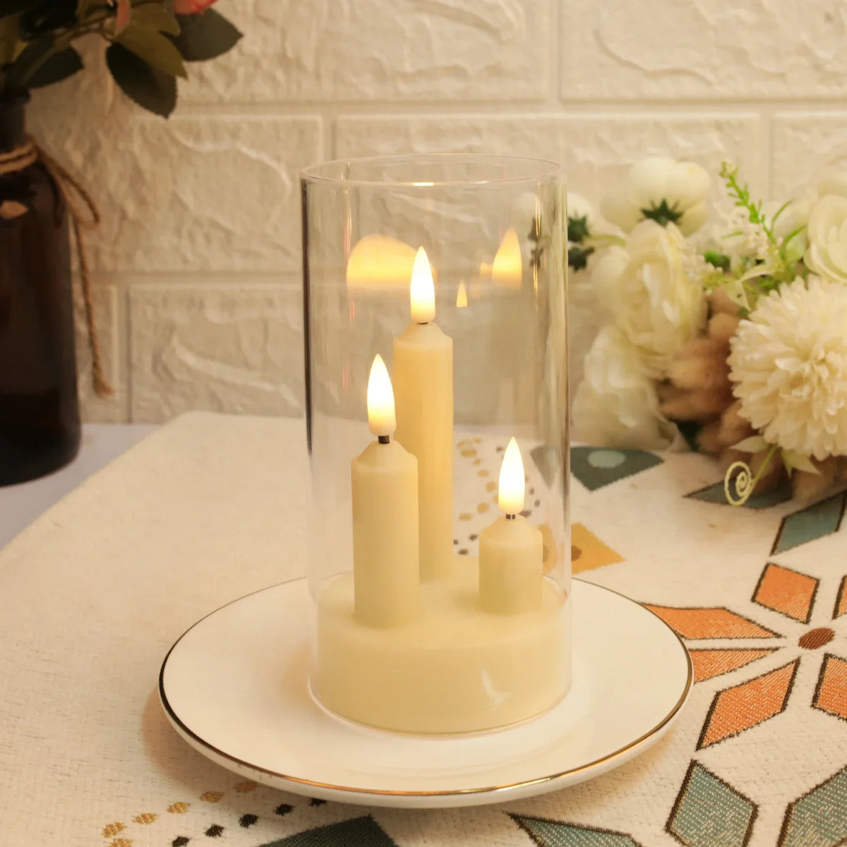 Lunavera | Flameless LED Stick Candle 3-in-1 | With 15 cm Lampshade | Battery-operated & Flickering Light | For Christmas, Wedding & Decor