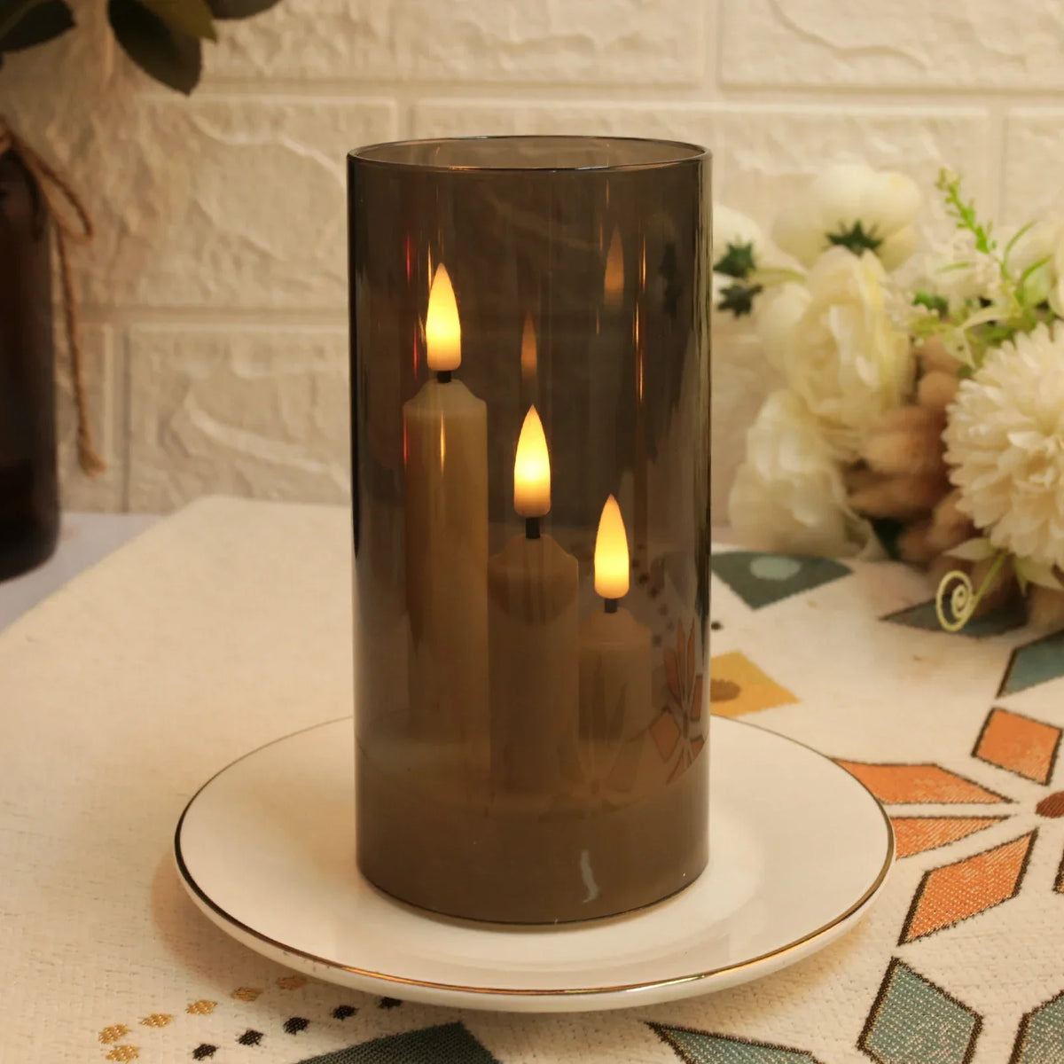 Lunavera | Flameless LED Stick Candle 3-in-1 | With 15 cm Lampshade | Battery-operated & Flickering Light | For Christmas, Wedding & Decor