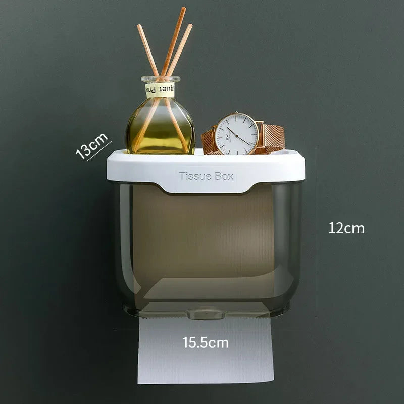 Wall-Mounted Toilet Paper Holder | With Shelf & Waterproof Box | Modern & Space-Saving