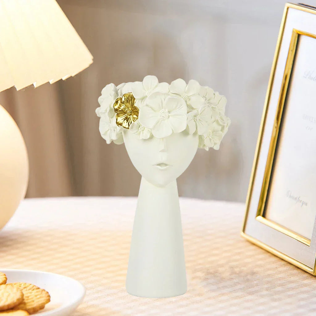 Nordic Girl Head Flower Resin Vase Statue Flower Flower Vases for Office Desktop Dried Flowers Ornaments Decor Container