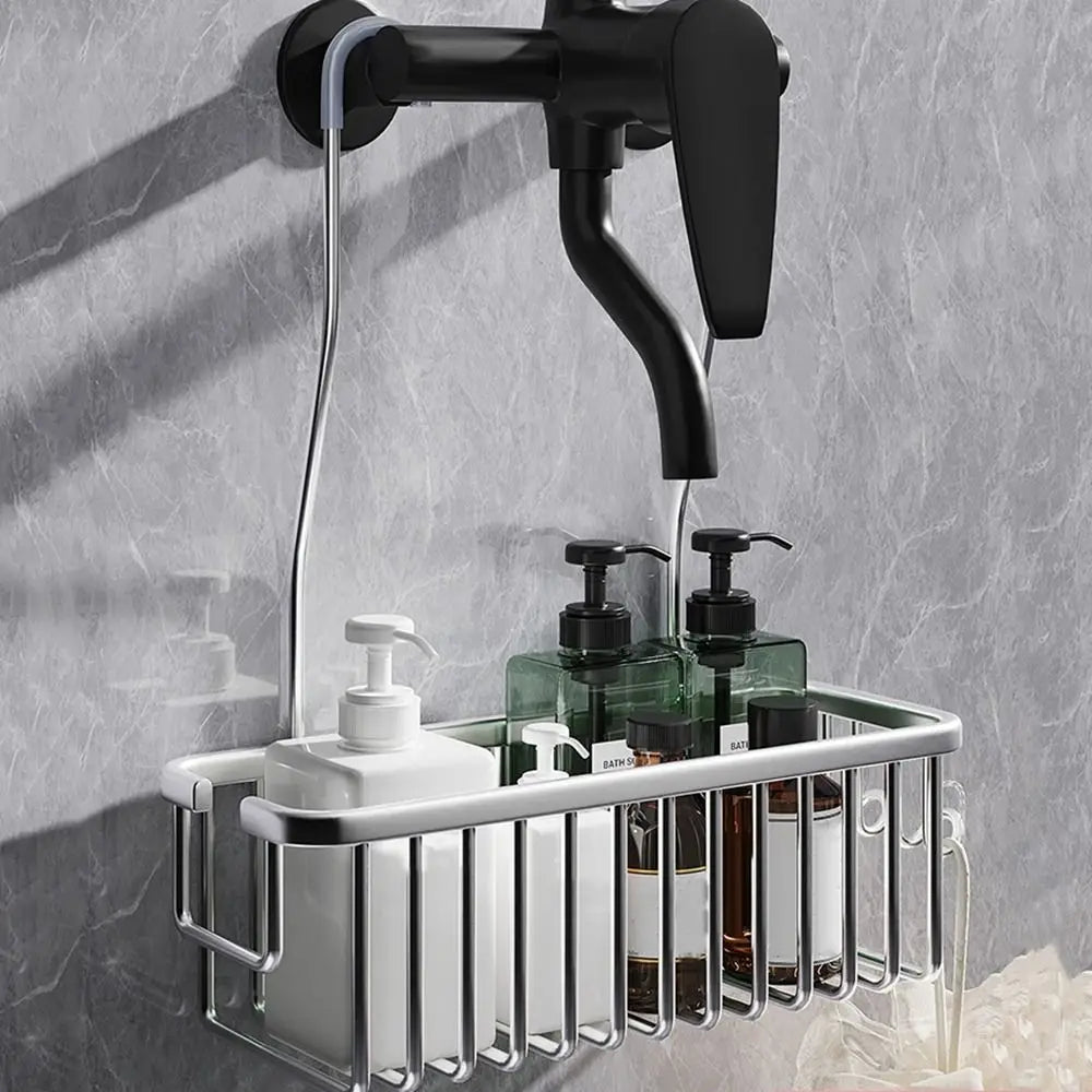 DuschGlanz AeroRack Hanging Shower Basket made of Aluminium | Rustproof Shower Shelf with Hooks | Large Capacity for Shampoo & Bath Accessories