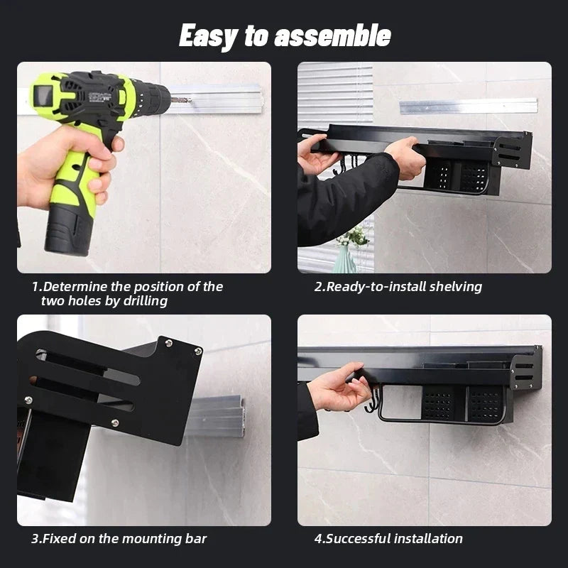 Kitchen wall shelf made of metal – Self-adhesive & screwable | Non-slip wave pattern | Mounting accessories included
