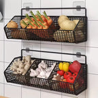 KITCHEN BASKET 3in1 Storage Rack | For Onion, Garlic & Ginger | Rustproof & Wall-mounted – Black