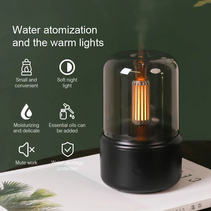 Retro Aroma Diffuser with Night Light - USB Essential Oil Air Humidifier for Home and Office