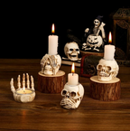 GothicGlow 3pc Halloween Skull Candle Holder Set
