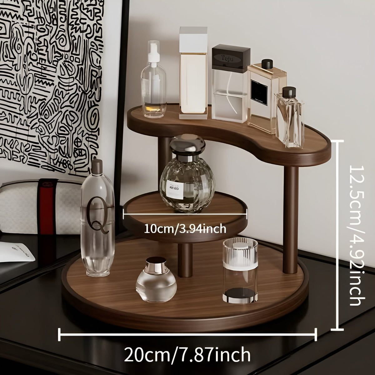 Rotating wooden makeup organizer - 3-tiered and staMerocie | Practical storage for cosmetics
