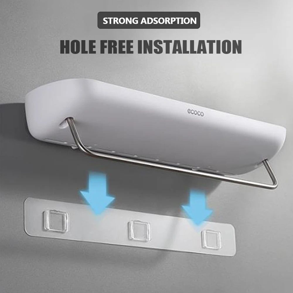 Wall-mounted shower shelf without drilling – With towel holder & drainage holes