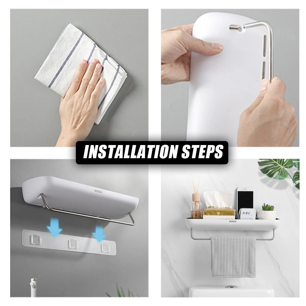 Wall-mounted shower shelf without drilling – With towel holder & drainage holes