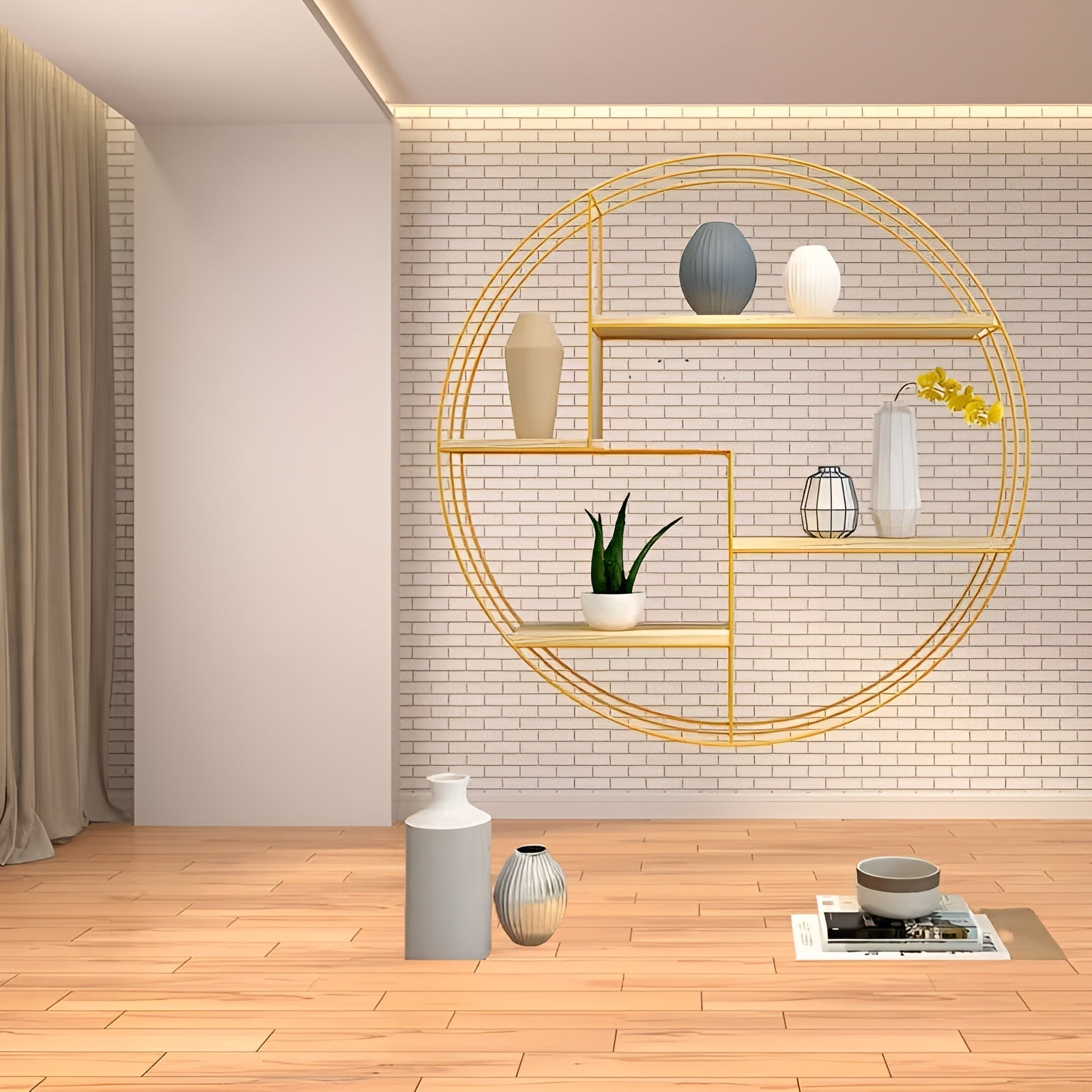 Round Wall Shelf with 4 Levels – Retro Design made of Wood & Metal