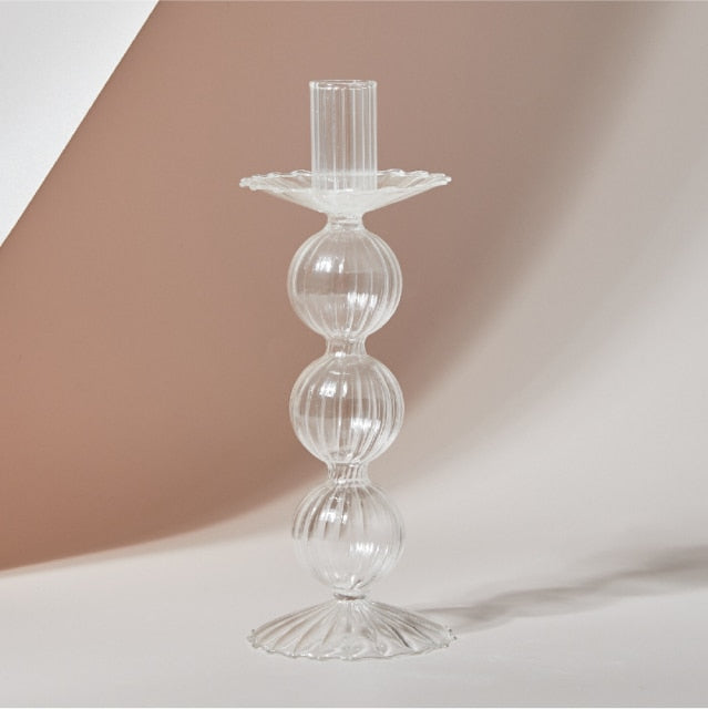 Glass Candle Holder - Lace Tray - Grey, Transparent