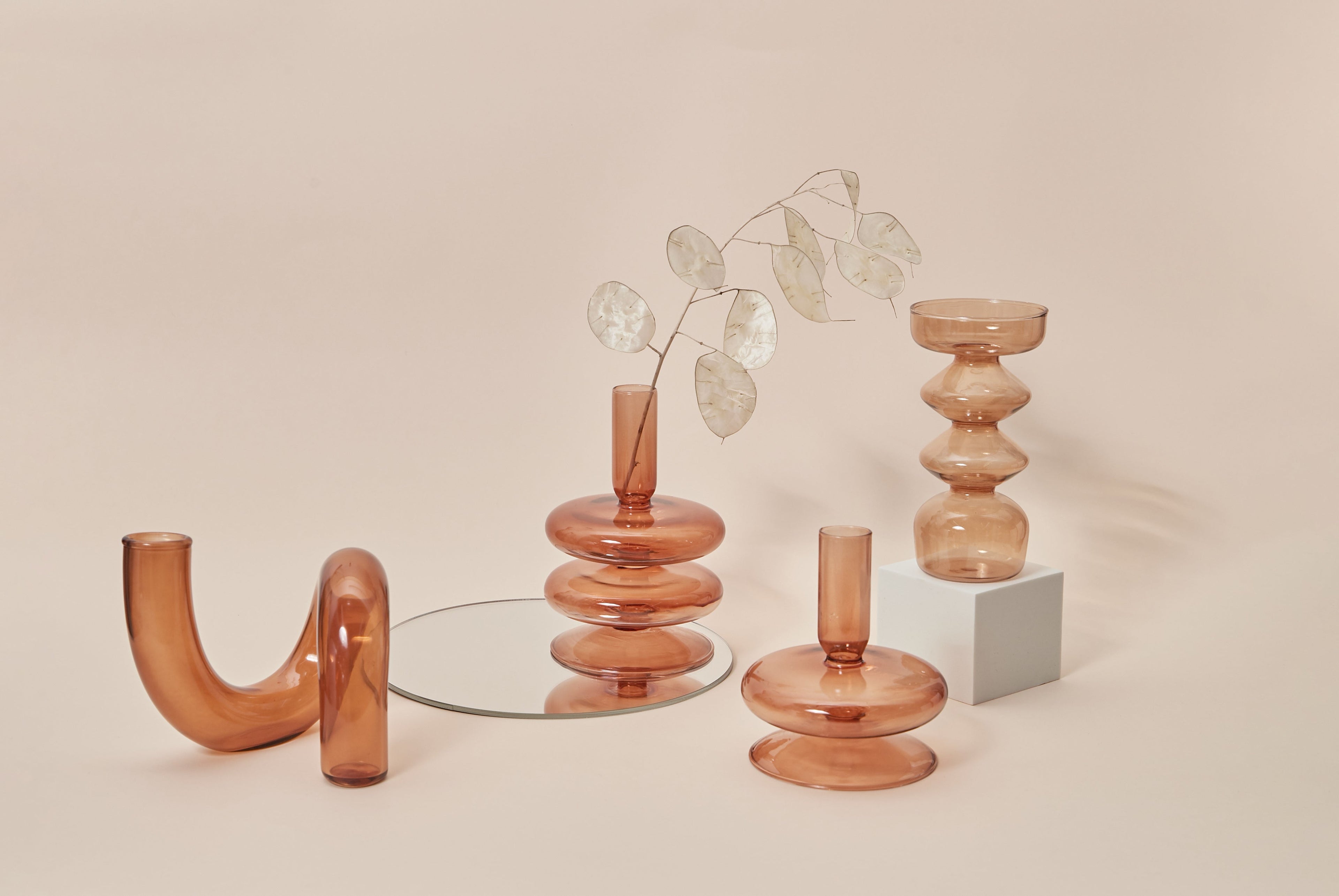 Modern Glass Candleholder-Brown