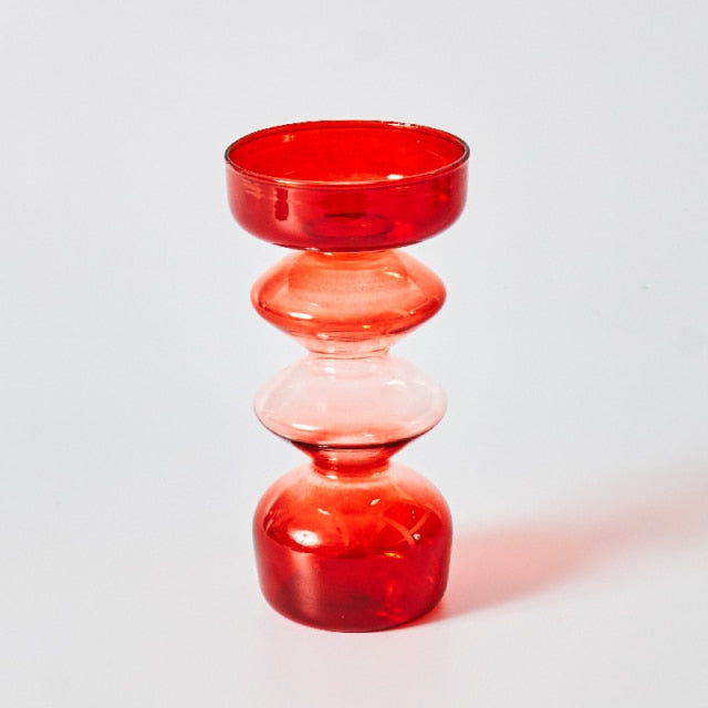 Cherry Red Glass Stick Candle Holder & Vases