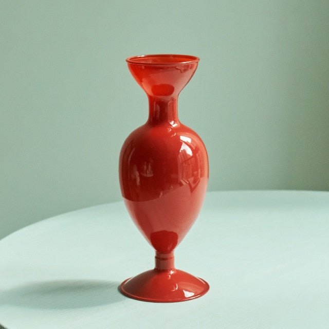 Cherry Red Glass Stick Candle Holder & Vases
