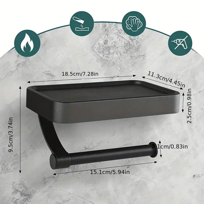 RVSPlank | Drill-Free Toilet Paper Holder with Storage Shelf Made of Stainless Steel