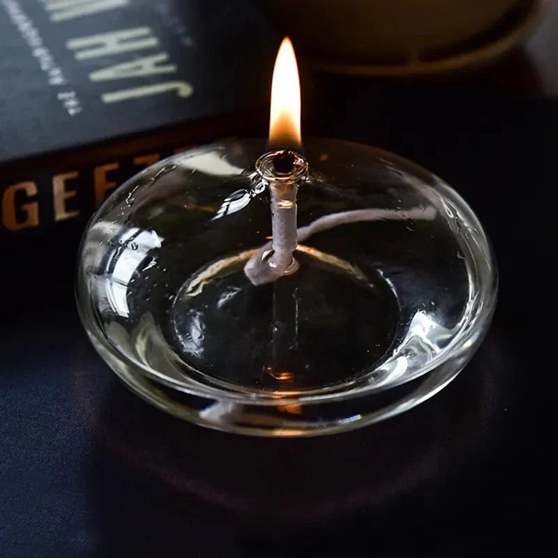 Transparent Oil Lamp Made of Glass as Candle Holder
