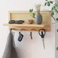 Rustic Wooden Wall Shelf with 4 Hooks